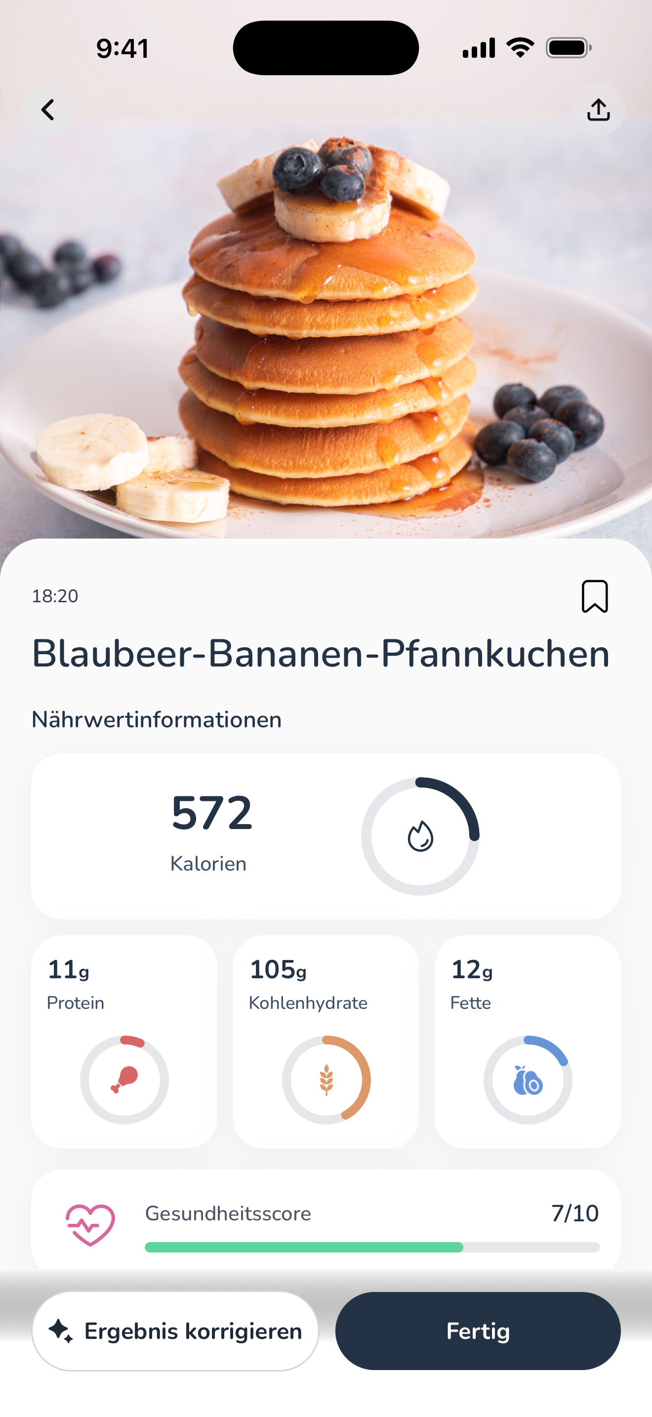Nährwerte nach dem Scannen
